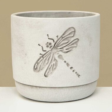 Meravic POT DRAGONFLY WHITE WASH LARGE 5.5IN X 5IN CONCRETE   A3564