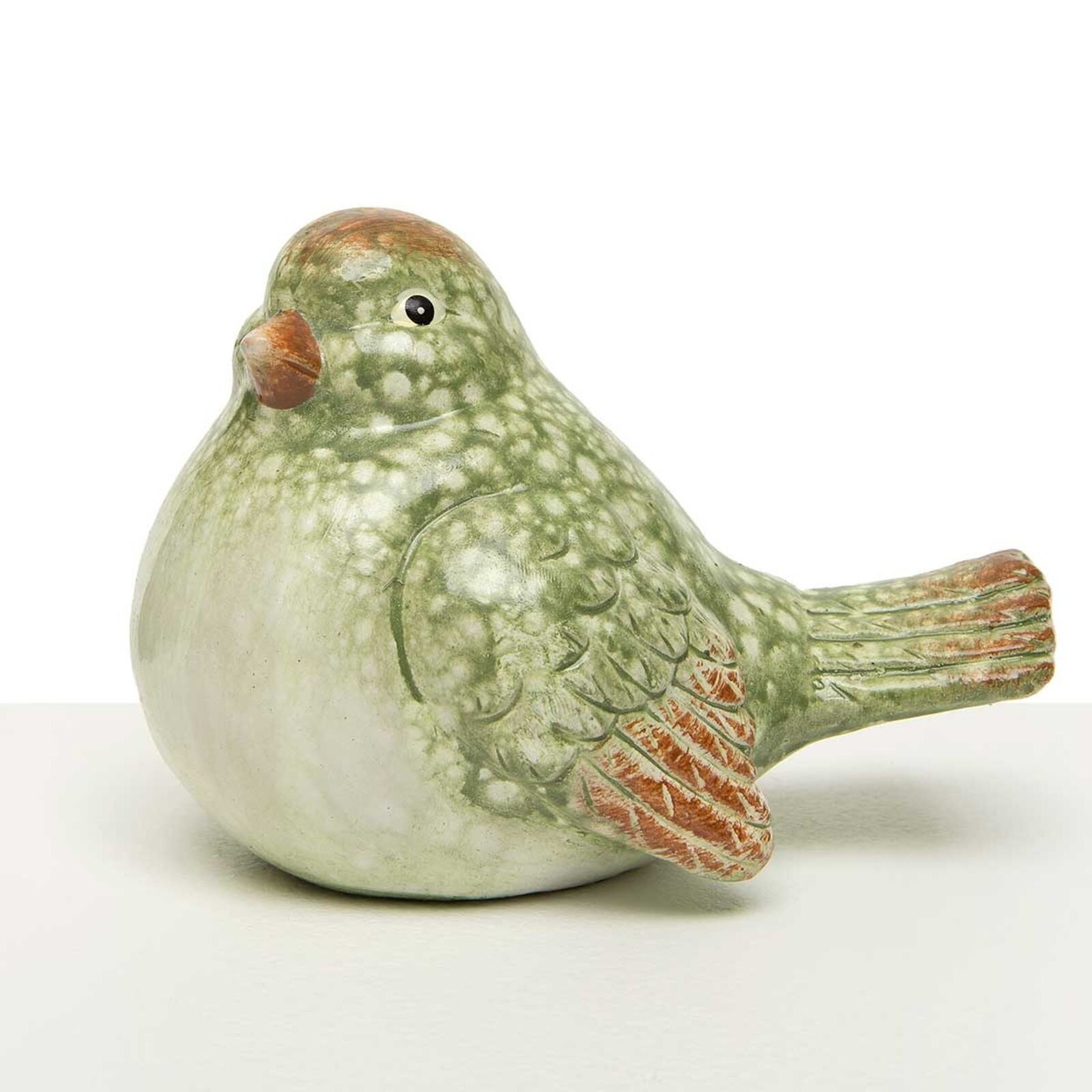 Meravic BIRD GREEN/CREAM MEDIUM  GLAZED TERRA COTTA A3604 loading=