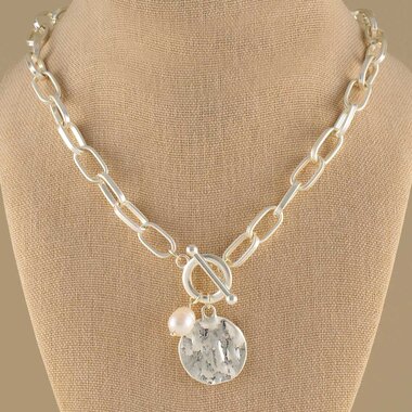 Meravic NECKLACE LINKS CIRCLE PEARL SILVER TOGGLE    C3320