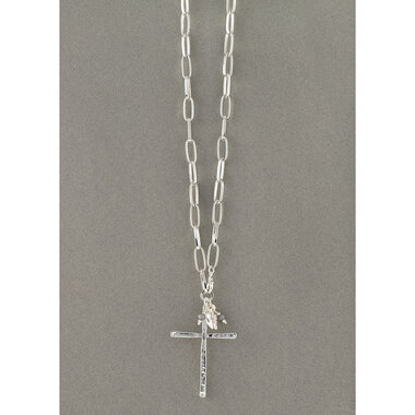 Meravic NECKLACE CROSS LINKS HEART SILVER    C3322