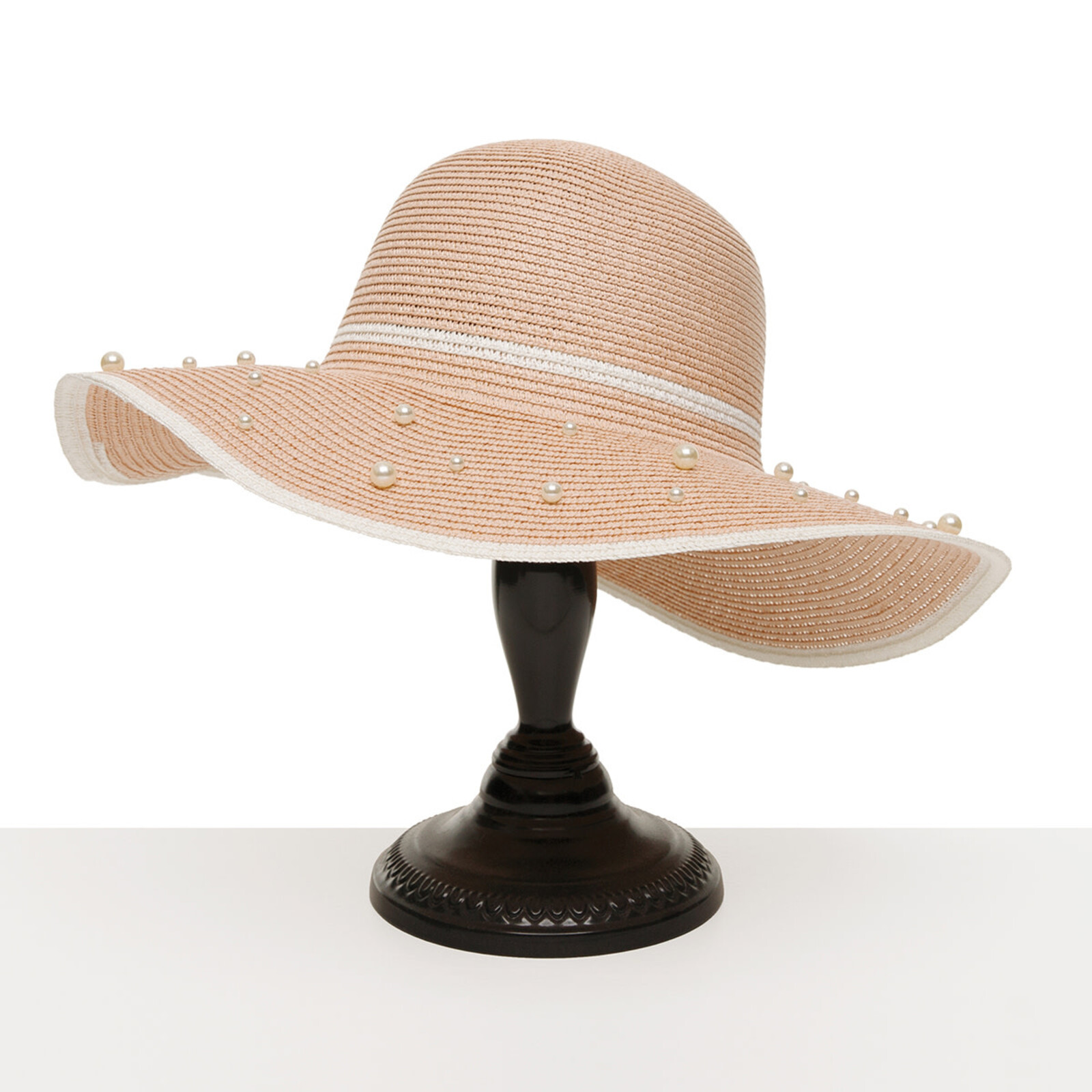 Meravic HAT PINK WHITE TRIM AND PEARLS     X8108 loading=