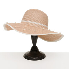 Meravic HAT PINK WHITE TRIM AND PEARLS     X8108