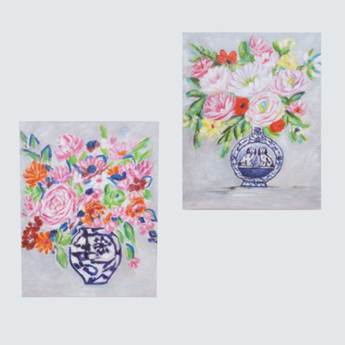 Tawyna North 16x20" Floral Canvas, Blue White Vase  TN2036A