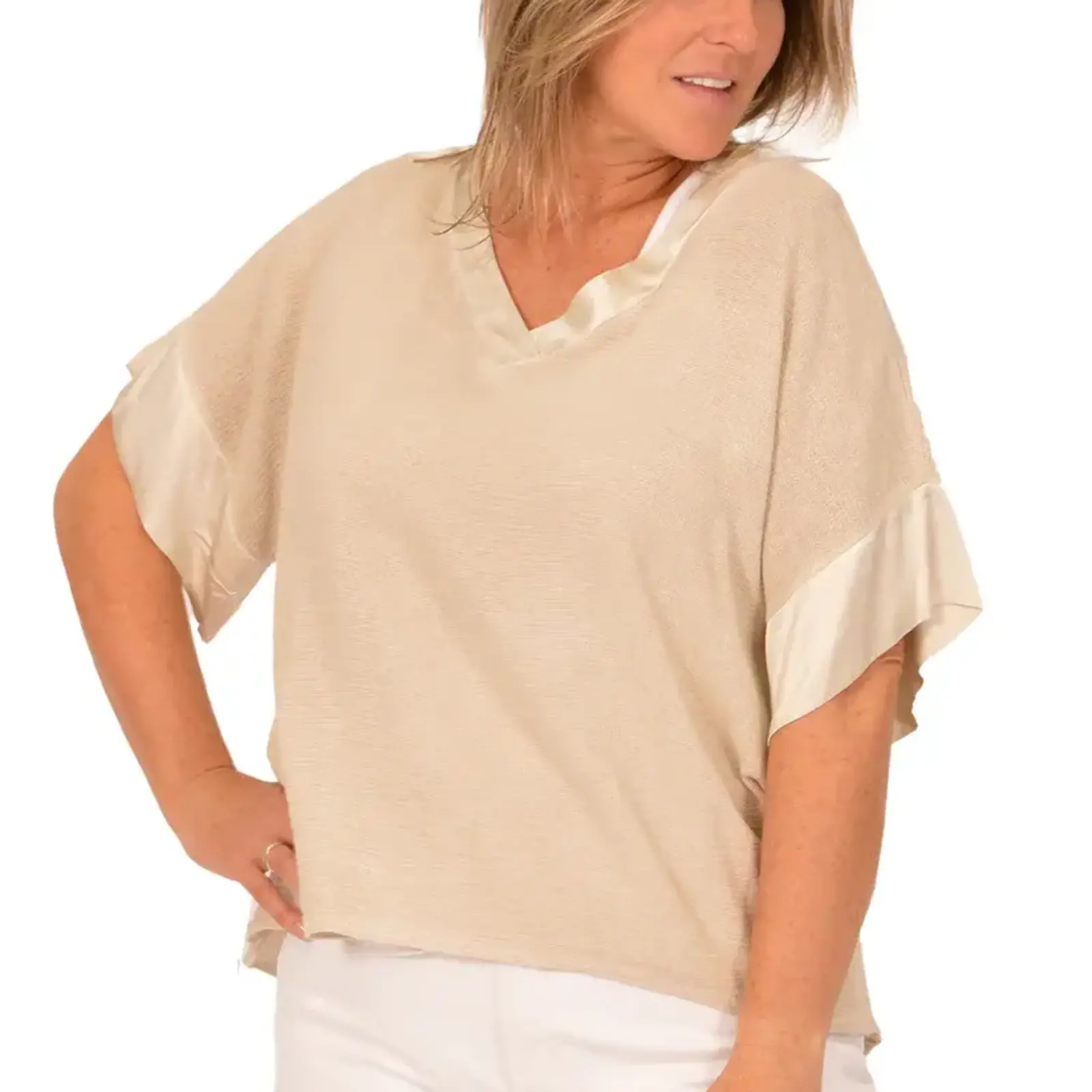 Catherine Lillywhite's Beige Satin Edge Tee  Made in Italy  ITEL809903BE loading=