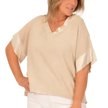 Catherine Lillywhite's Beige Satin Edge Tee  Made in Italy  ITEL809903BE