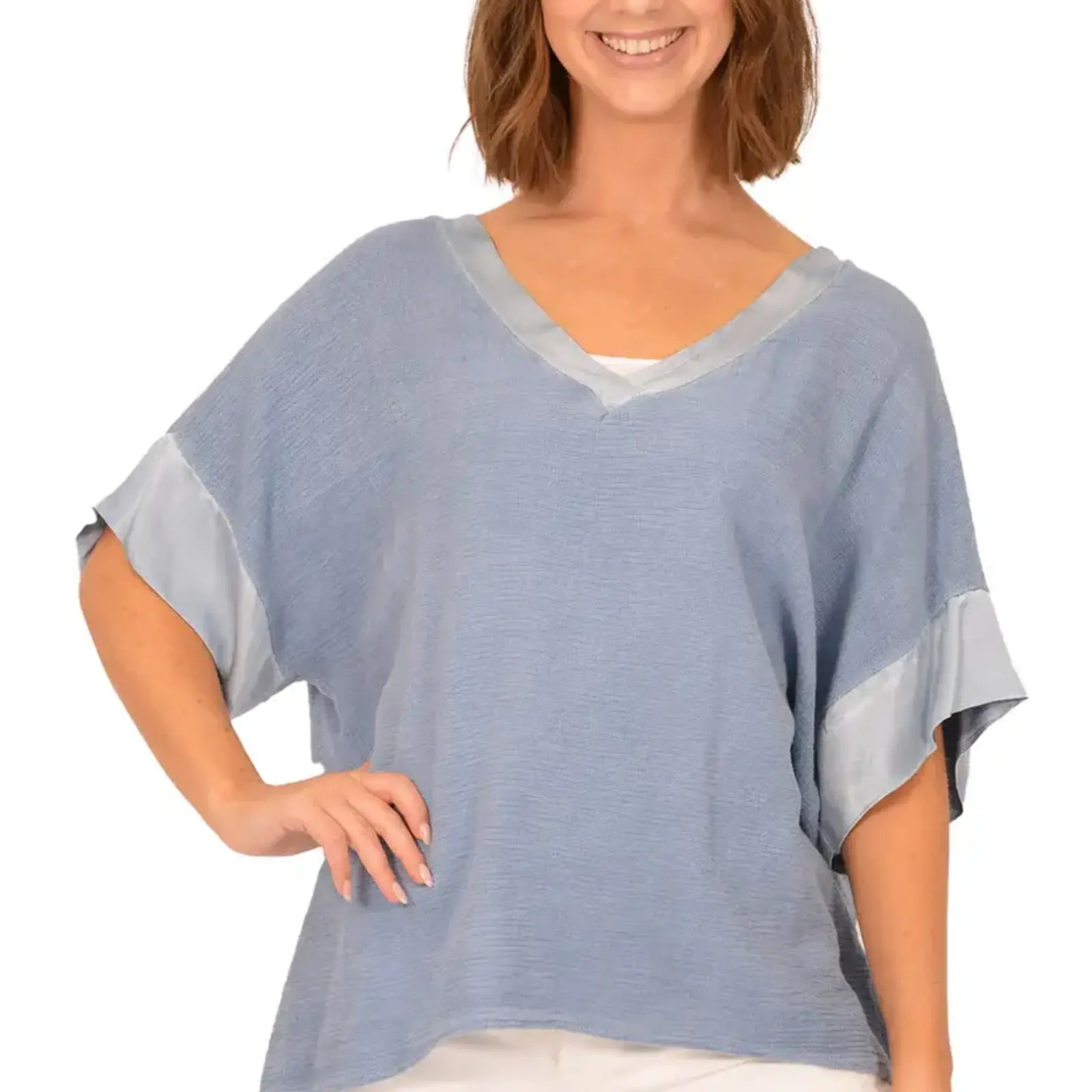 Catherine Lillywhite's Blue  Satin Edge Tee  Made in Italy  ITEL809903BJ loading=