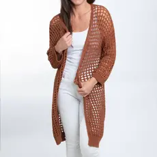 Elsie & Zoey Enya Long Crochet Cardigan   Brown S/M 39282