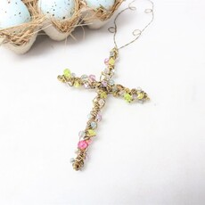 Trade Cie 6x4" Gold Wire Cross with Multicolor Beads JM92016