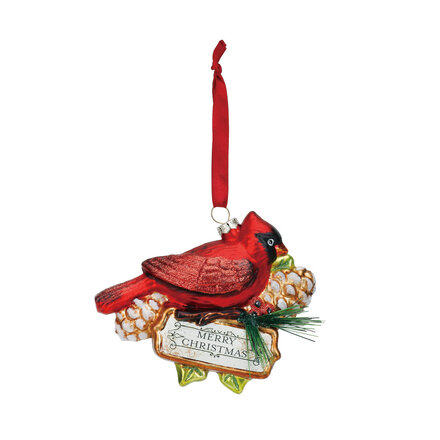 Demdaco Blown Glass Cardinal Merry Christmas Ornament   2020170337