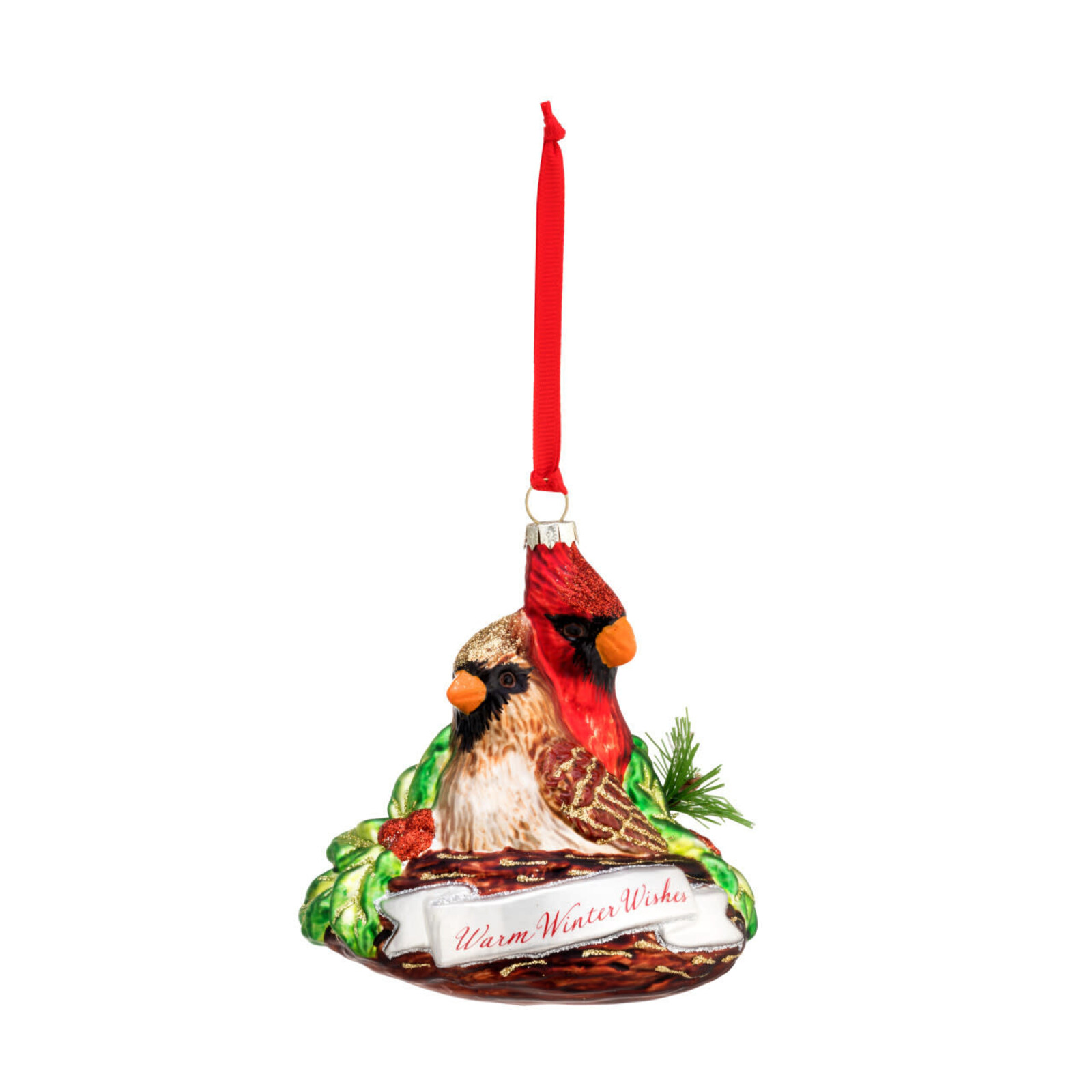 Demdaco Blown Glass Cardinal Nest Ornament  2020210025 loading=