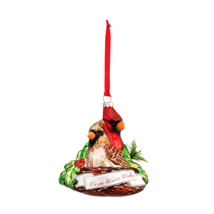 Demdaco Blown Glass Cardinal Nest Ornament  2020210025