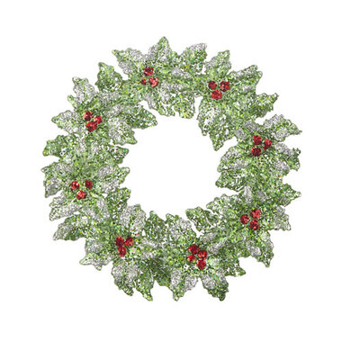 RAZ Imports Inc. 5.25" GLITTERED HOLLY WREATH ORNAMENT   2914114