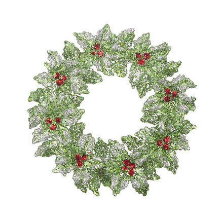 RAZ Imports Inc. 5.25" GLITTERED HOLLY WREATH ORNAMENT   2914114