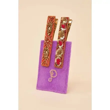 Powder Narrow Jewelled Hair Bar (Set of 2) - Rose Deco & Ovals    BAR8