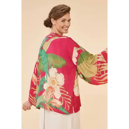 Powder Delicate Tropical Kimono Jacket in Dark Rose   PKJ41