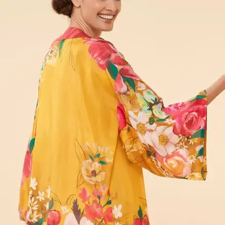 Powder Impressionist Floral Kimono Gown in Mustard   PKG39