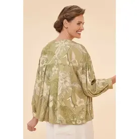 Powder Toile Puff Sleeve Jacket, Olive   PSJ2
