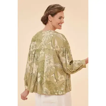 Powder Toile Puff Sleeve Jacket, Olive   PSJ2