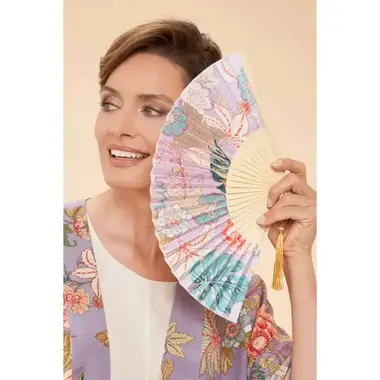 Powder Satin Fan Lavender Paisley   FAN18