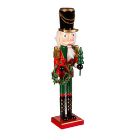 Evergreen Enterprises 14.25" Wood Nutcracker with Wreath, Jinglebell Square    8TAW822