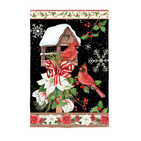 Evergreen Enterprises Garden Flag-- Joyful Cardinal Winter Visit Suede  14S12405
