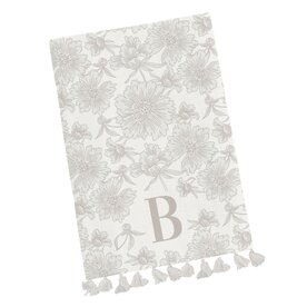 Mary Square Initial Floral Tea Towel with Tassels