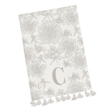 Mary Square Initial Floral Tea Towel with Tassels