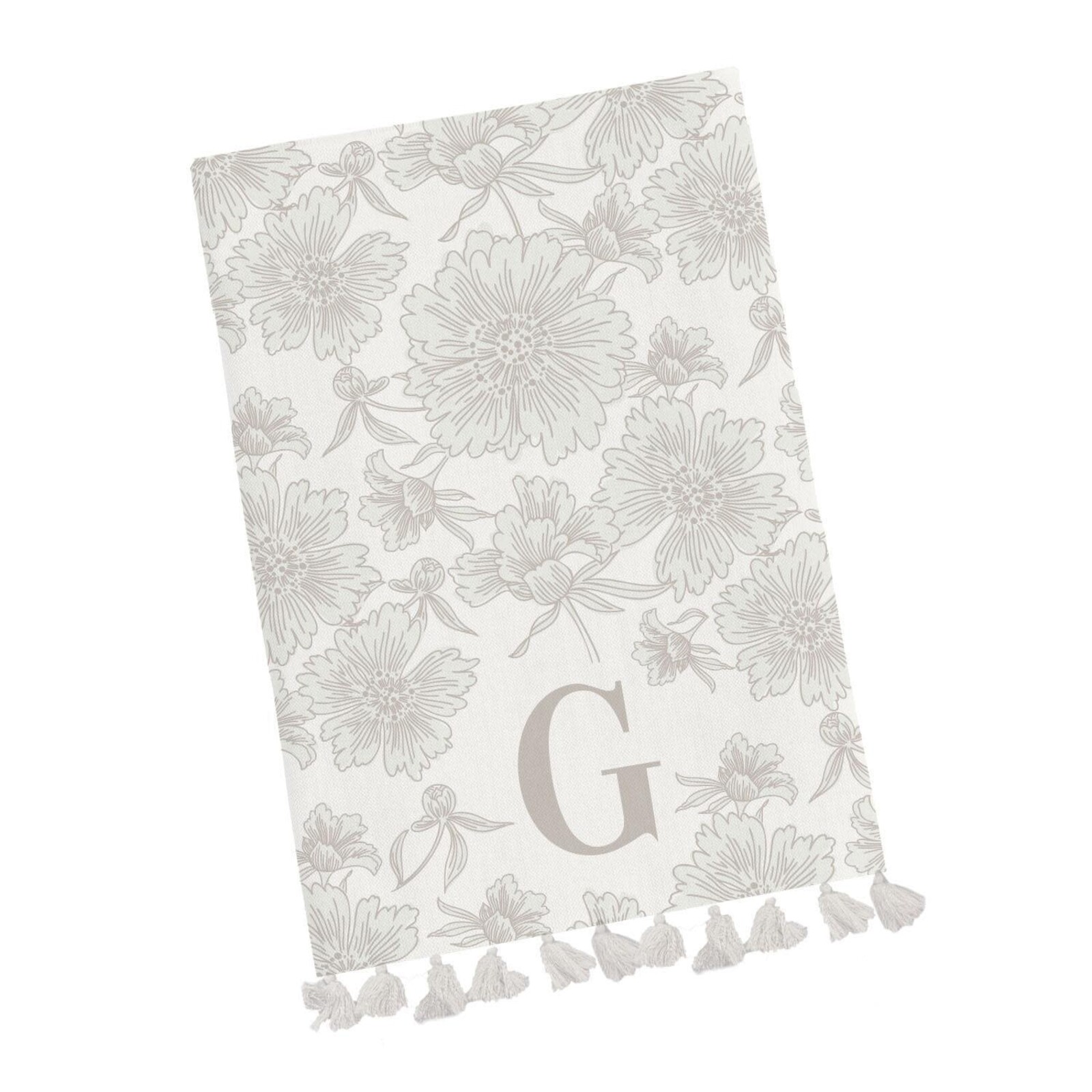 Mary Square Initial Floral Tea Towel with Tassels loading=