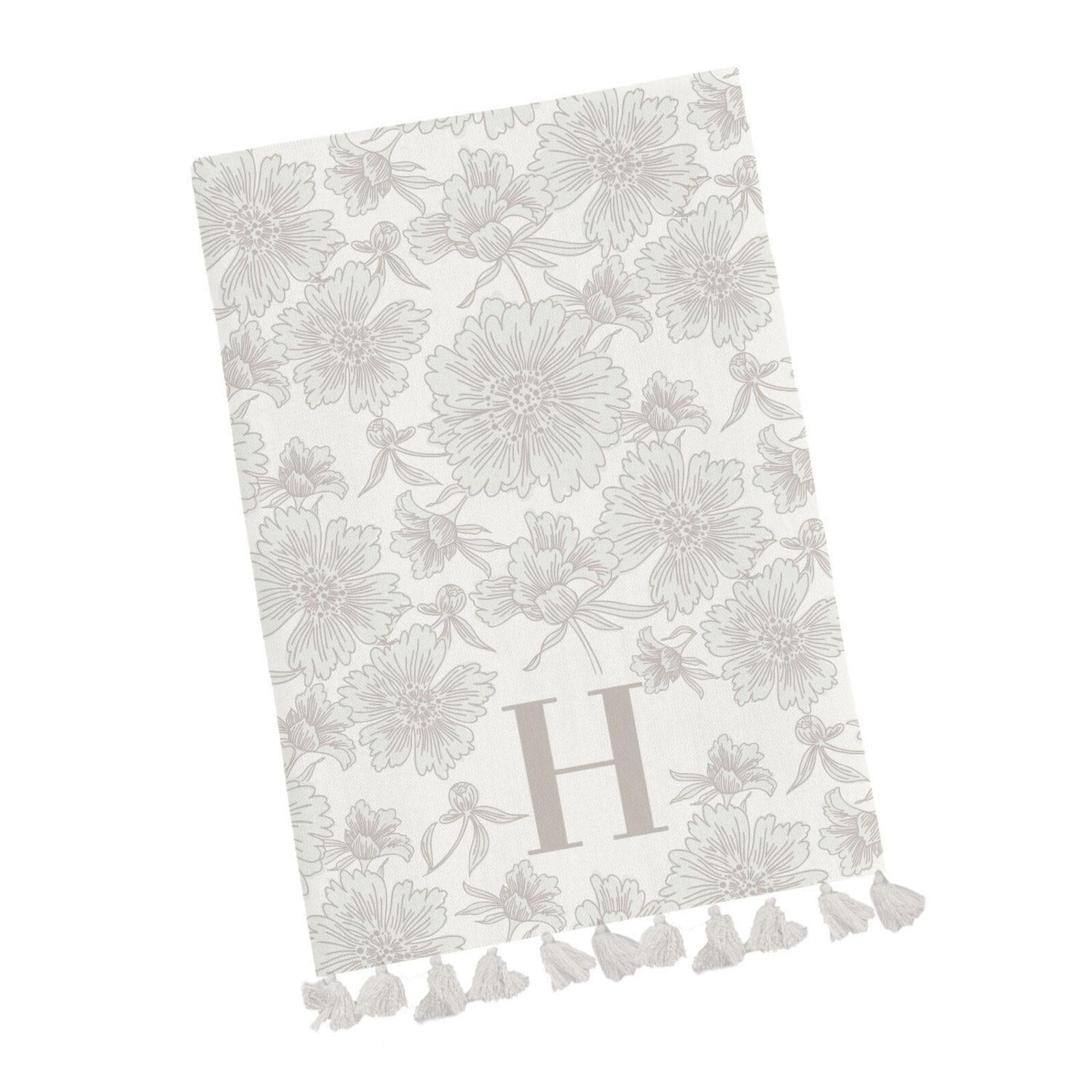 Mary Square Initial Floral Tea Towel with Tassels loading=