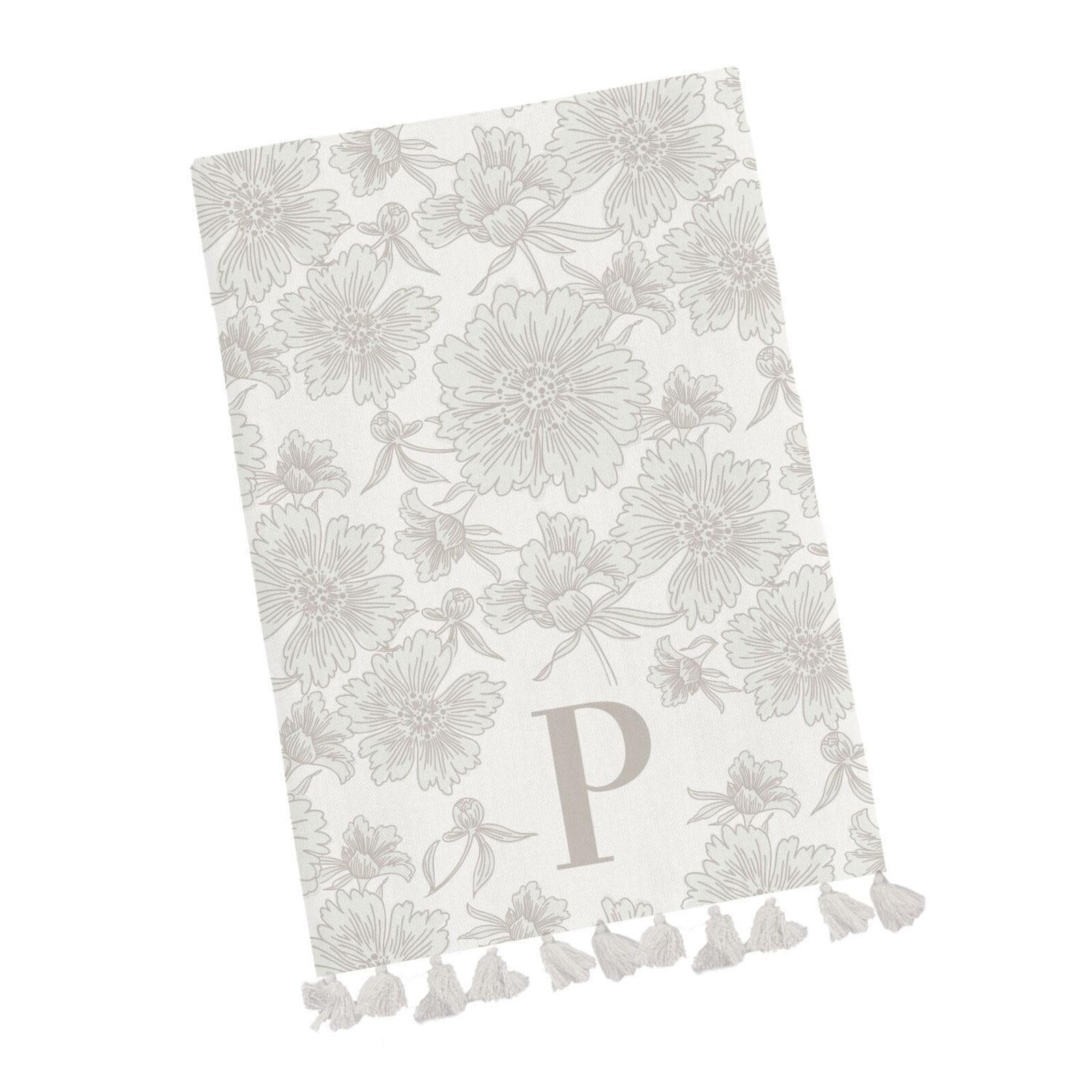 Mary Square Initial Floral Tea Towel with Tassels loading=