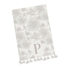Mary Square Initial Floral Tea Towel with Tassels