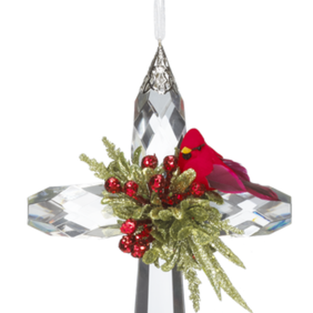 Kissing Krystals Mistletoe Cardinal Cross Ornament     KK216