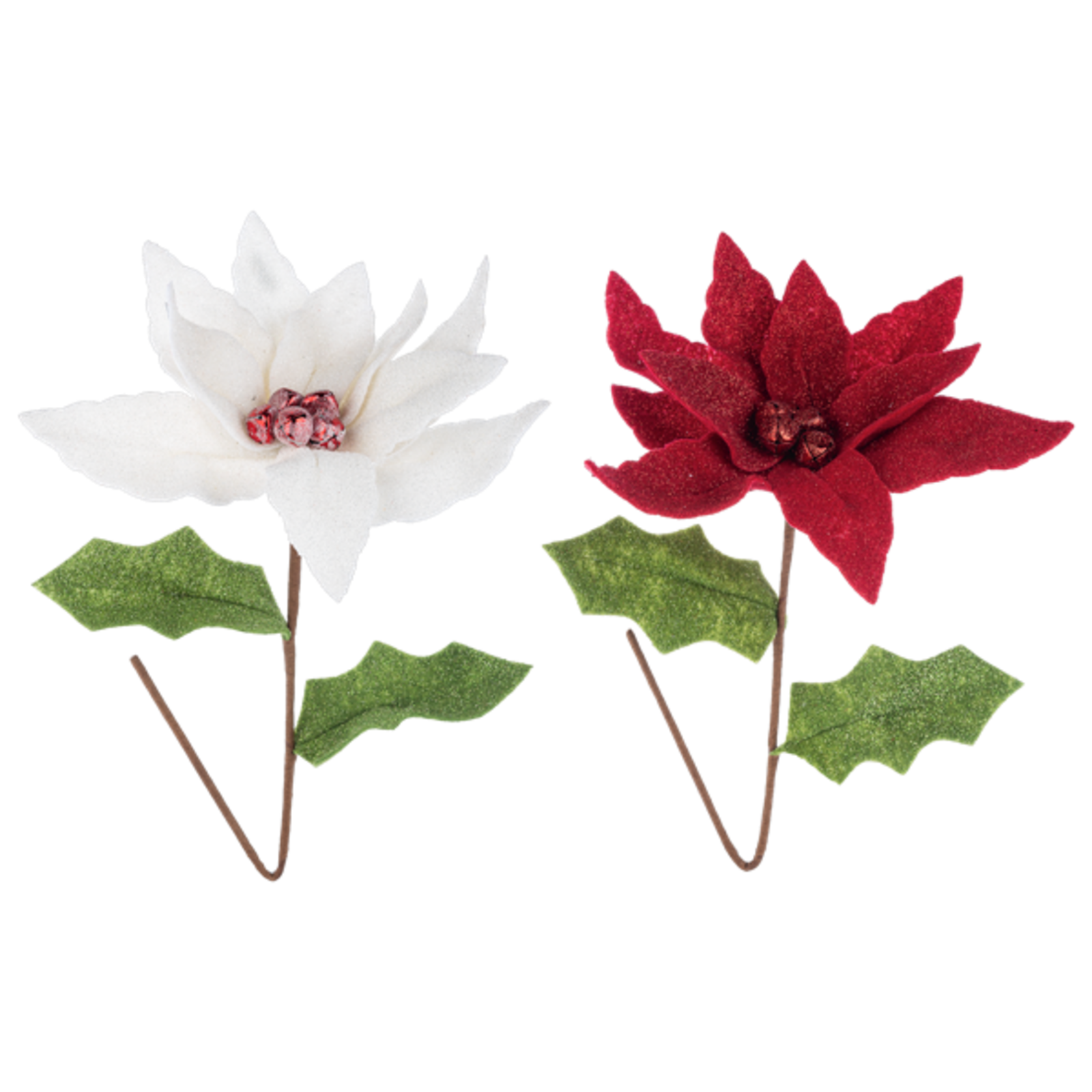 Ganz Red & White Poinsettia Picks     MX193501 loading=