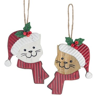Burton + Burton WOODEN CAT ORNAMENT WITH TIN HAT   9747240