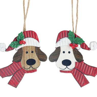 Burton + Burton WOODEN DOG ORNAMENT WITH TIN HAT   9747241