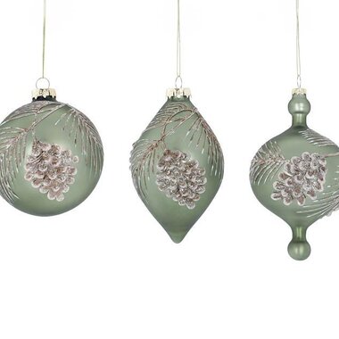 Burton + Burton GLASS ORNAMENT GREEN PINECONE DESIGN   9748516
