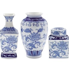 Burton + Burton BLUE FLORAL PORCELAIN VASE  Square Neck  9748543M