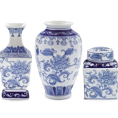 Burton + Burton BLUE FLORAL PORCELAIN VASE  Square Neck  9748543M