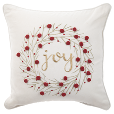 Ganz Embroidered Wreath Throw Pillow -Joy   MX193952
