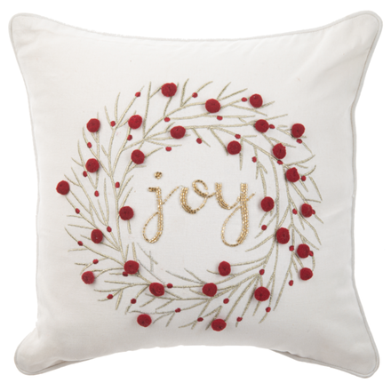 Ganz Embroidered Wreath Throw Pillow -Joy   MX193952