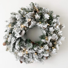 Sullivans 25" LIT FLOCKED PINE WREATH    WR992