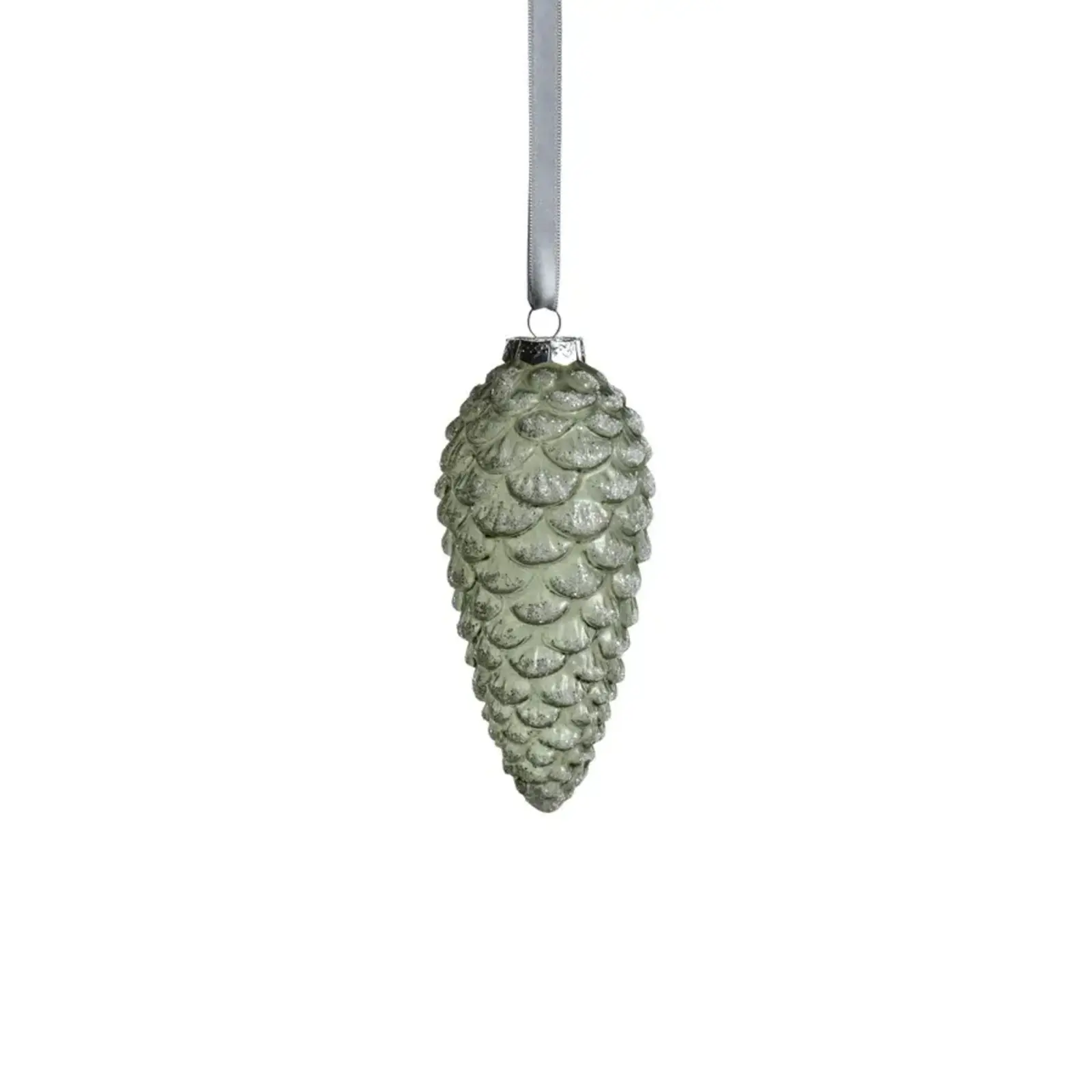 Zodax Pine Cone Glass Ornament with Glitter - Green - Small    CH-6427 loading=