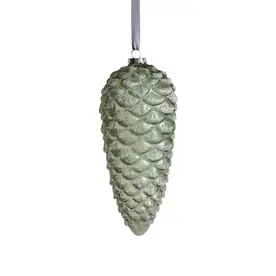 Zodax Pine Cone Glass Ornament with Glitter -Green- Large    CH-6429