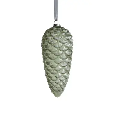 Zodax Pine Cone Glass Ornament with Glitter -Green- Large    CH-6429