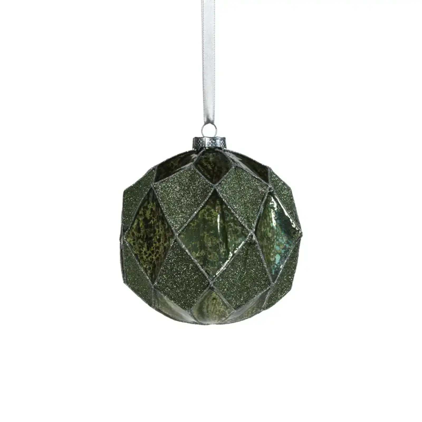 Zodax Harlequin Glass Ball Ornament - Tonal Green - 4.75 in  CH-7171 loading=
