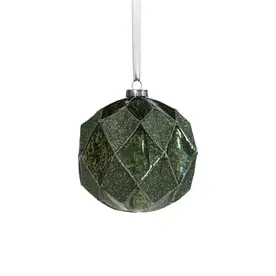Zodax Harlequin Glass Ball Ornament - Tonal Green - 4.75 in  CH-7171