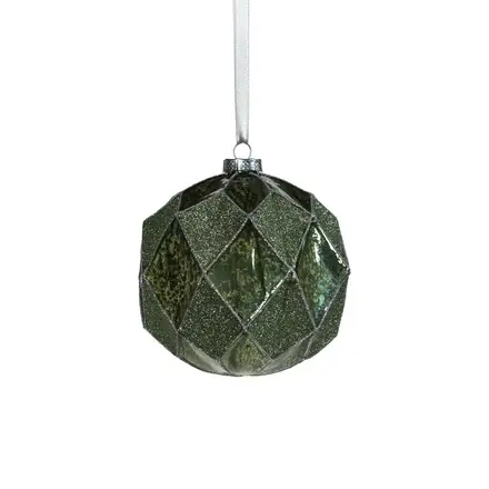 Zodax Harlequin Glass Ball Ornament - Tonal Green - 4.75 in  CH-7171