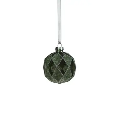Zodax Harlequin Glass Ball Ornament - Tonal Green - 3.25 in   CH-7169