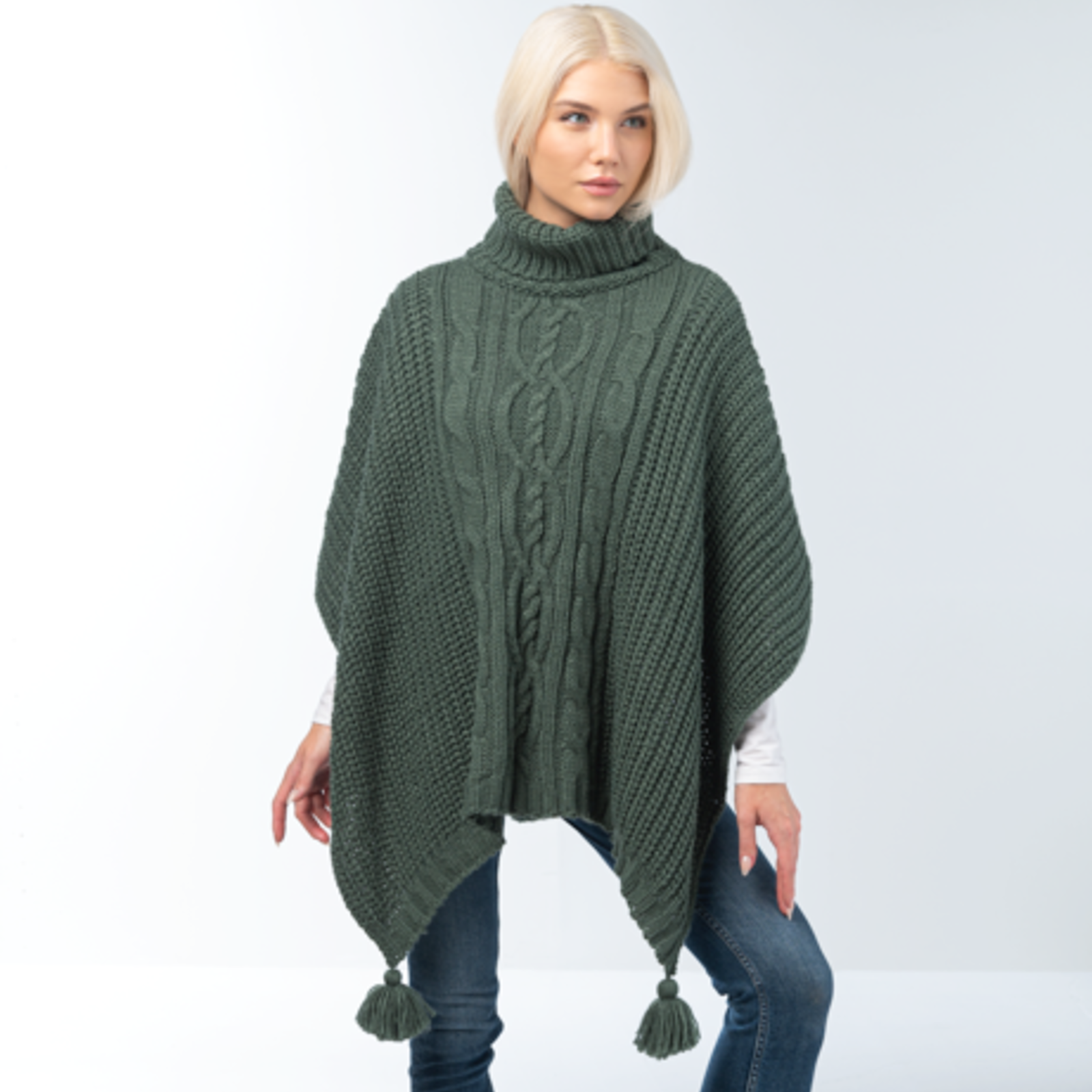 Simply Noelle Cowl Neck Cable Knit Poncho    FPNCH204 loading=