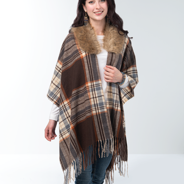 Simply Noelle Plaid Wrap with Fur   FWRP220